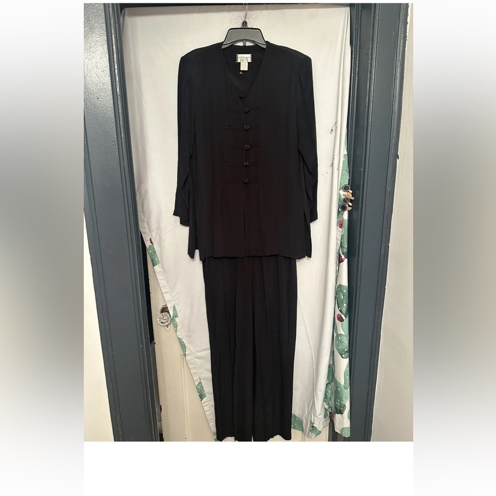 Vintage maren petite black 2 piece pants Long Sleeve blouse outfit set size 10P.